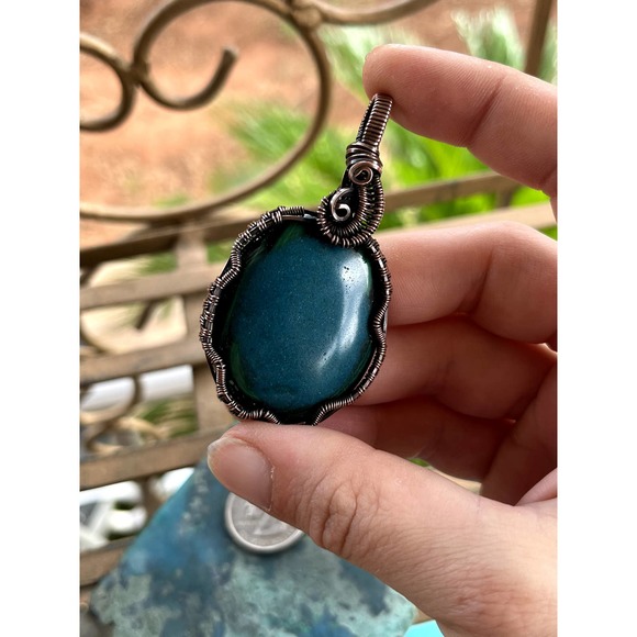 Malachite Azurite, Wire Wrap Pendant, WireWeavedUniques - Picture 3 of 10